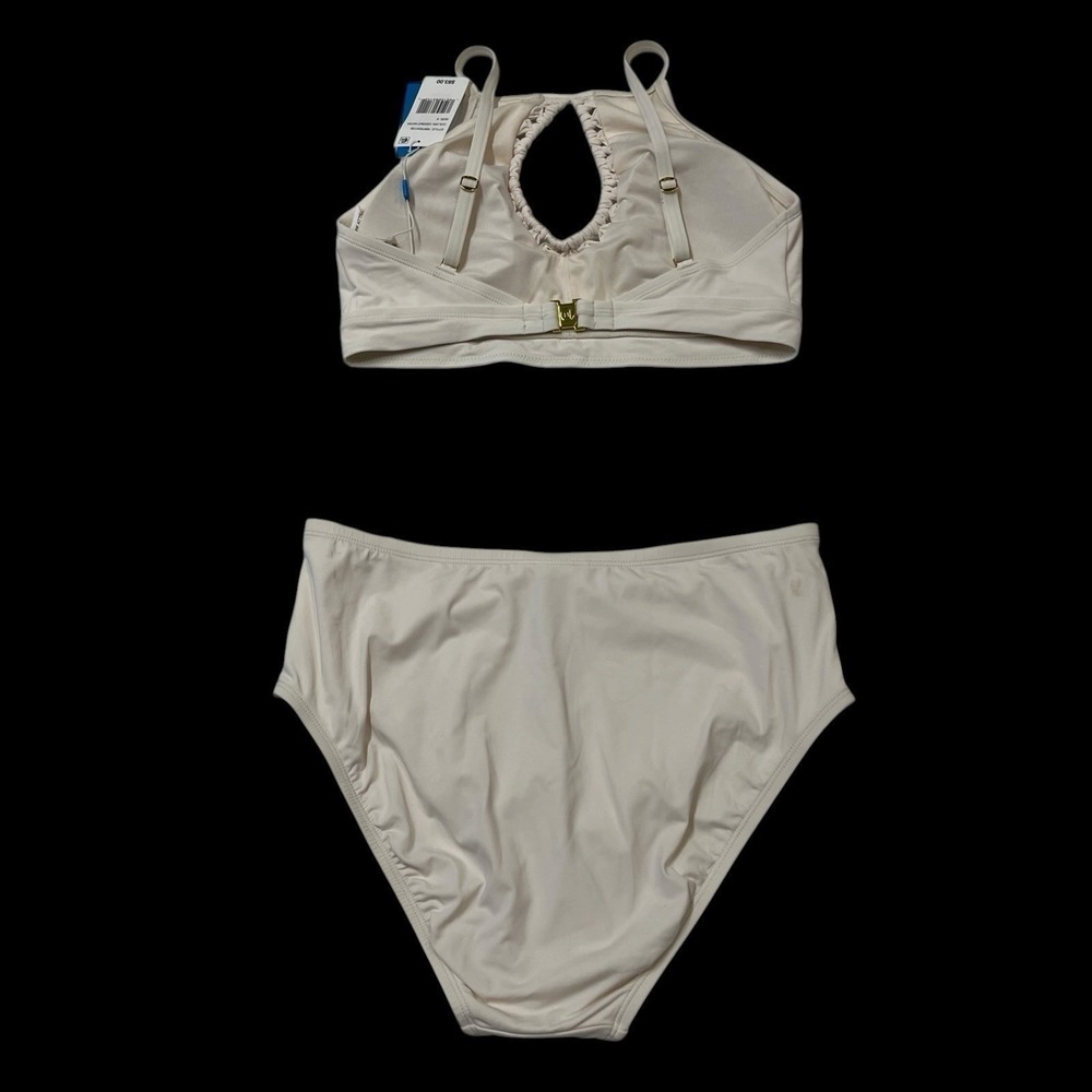 Blue Rod Beattie Bikini Swimsuit Ivory Halter Twist Cutout Size 6 Chic Resort